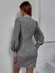 Aveloria Striped Print Button Front Shirt Dress
