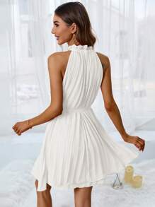 Aveloria Solid Belted Halter Dress - White - View 2
