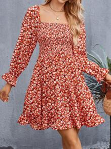 GENKIRA Ditsy Floral Print Flare Sleeve Ruffle Hem Dress - Multicolor - View 5