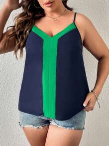 SHEIN LUNE Áo hai dây Plus Size Khối Màu Giải trí - Màu xanh hải quân - Xem 3