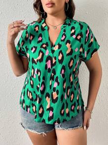 SHEIN LUNE Áo sơ mi Plus Size In hoa Báo Giải trí - Nhiều màu - Xem 1