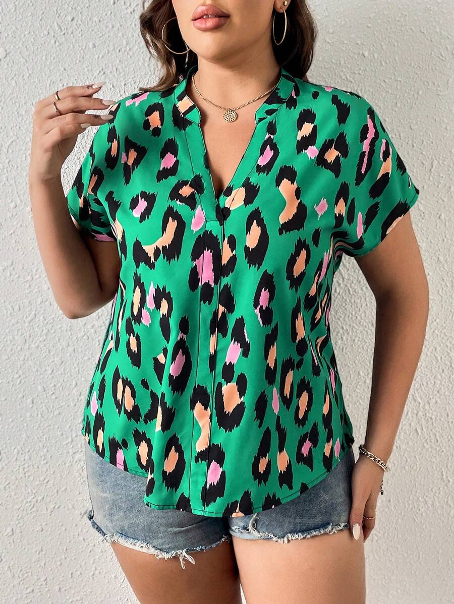 SHEIN LUNE Áo sơ mi Plus Size In hoa Báo Giải trí - Nhiều màu - Xem 1