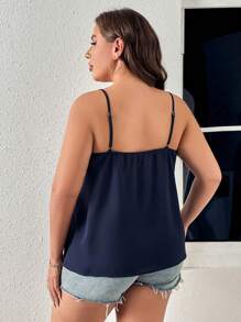 SHEIN LUNE Áo hai dây Plus Size Khối Màu Giải trí - Màu xanh hải quân - Xem 6