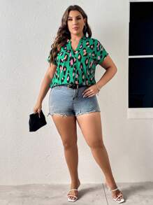 SHEIN LUNE Áo sơ mi Plus Size In hoa Báo Giải trí - Nhiều màu - Xem 3