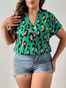 SHEIN LUNE Áo sơ mi Plus Size In hoa Báo Giải trí - Nhiều màu - Xem 7