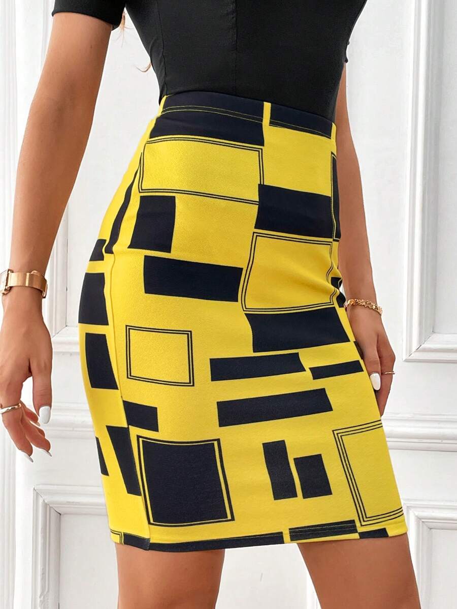 SHEIN Clasi 休閒幾何 全身印花女士半身裙 - 彩色 - 查看 1