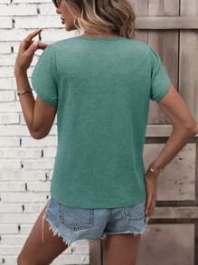 Áo thun nữ xoắn lại màu trơn Giải trí - Màu xanh Cadet - Xem 2