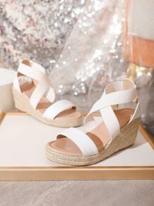 Women Criss Cross Wedge Sandals, Vacation Outdoor Faux Suede Ankle Strap Sandals