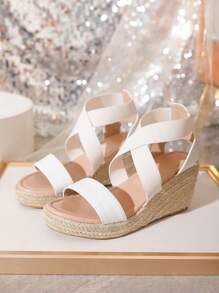 Women Criss Cross Wedge Sandals, Vacation Outdoor Faux Suede Ankle Strap Sandals