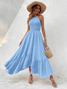 Breezaya Solid Ruffle Hem Cami Dress - Baby Blue - View 1