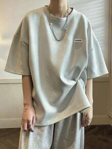 Manfinity Hypemode Men Plus Letter Patched Detail Drop Shoulder Tee - Mint Green - View 1