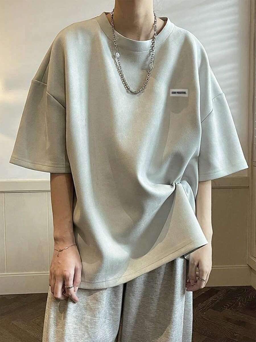 Manfinity Hypemode Men Plus Letter Patched Detail Drop Shoulder Tee - Mint Green - View 1