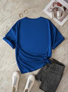 INAWLY Áo thun in hình trái tim Áo thun họa tiết cho nữ - Xanh đậm - Xem 2