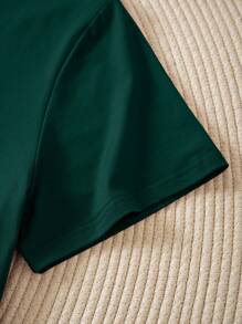 INAWLY Plus Heart Print V Neck Tee For Summer - Dark Green - View 3