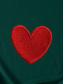 INAWLY Plus Heart Print V Neck Tee For Summer - Dark Green - View 5