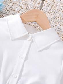 SHEIN Girls Two Tone Asymmetrical Hem Shirt Dress - Blue and White - View 5