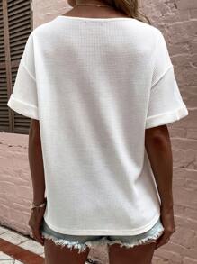 SHEIN LUNE Half Button Drop Shoulder Tee - White - View 2