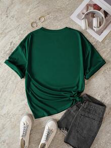 SHEIN LUNE Butterfly And Sunflower Print Tee - Dark Green - View 2