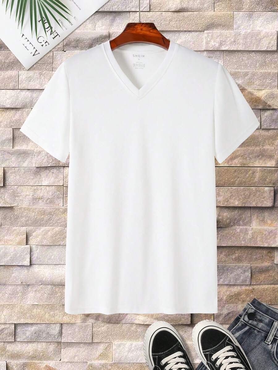 Manfinity Dauomo Men Solid V Neck Tee - White - View 1
