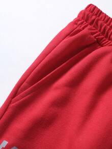 Manfinity Hypemode 男士字母圖案束口腰運動長褲 - 紅色 - 查看 6