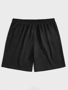 ROMWE MEN Street Life 男士交叉星星印花腰部抽繩短褲 - 黑色 - 查看 2