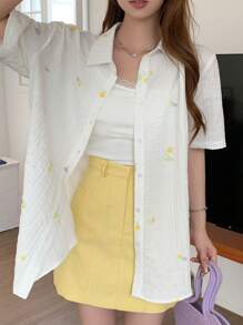 DAZY 花卉印花開肩襯衫 - 白色 - 查看 3