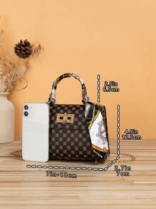 Túi xách trang trí khăn quàng cổ nhỏ cổ điển Túi đeo xiên dành cho nữ Túi tote màu trơn đơn giản, Túi đeo vai đựng đồ EVA, Túi xách đa năng cho bãi biển, Túi xách di động cho thể thao ngoài trời - màu nâu - Xem 2