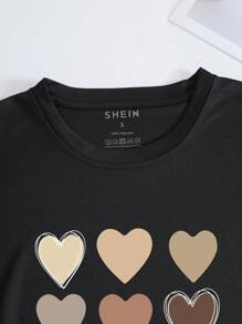 SHEIN LUNE 愛心圖案T恤 - 黑色 - 查看 3