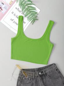 SHEIN EZwear 素色短款背心 - 青檸色 - 查看 2