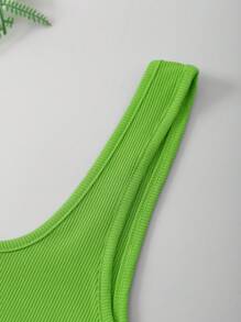 SHEIN EZwear 素色短款背心 - 青檸色 - 查看 3