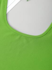 SHEIN EZwear 素色短款背心 - 青檸色 - 查看 4