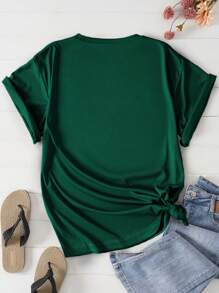 SHEIN EZwear Áo thun Plus size Hoa Tim Giải trí - Màu xanh lá cây đậm - Xem 2