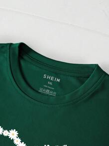 SHEIN EZwear Áo thun Plus size Hoa Tim Giải trí - Màu xanh lá cây đậm - Xem 3