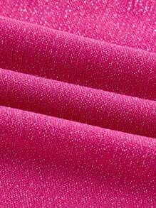 SHEIN ICON 單肩金屬質感短款T恤 - 玫紅色 - 查看 3