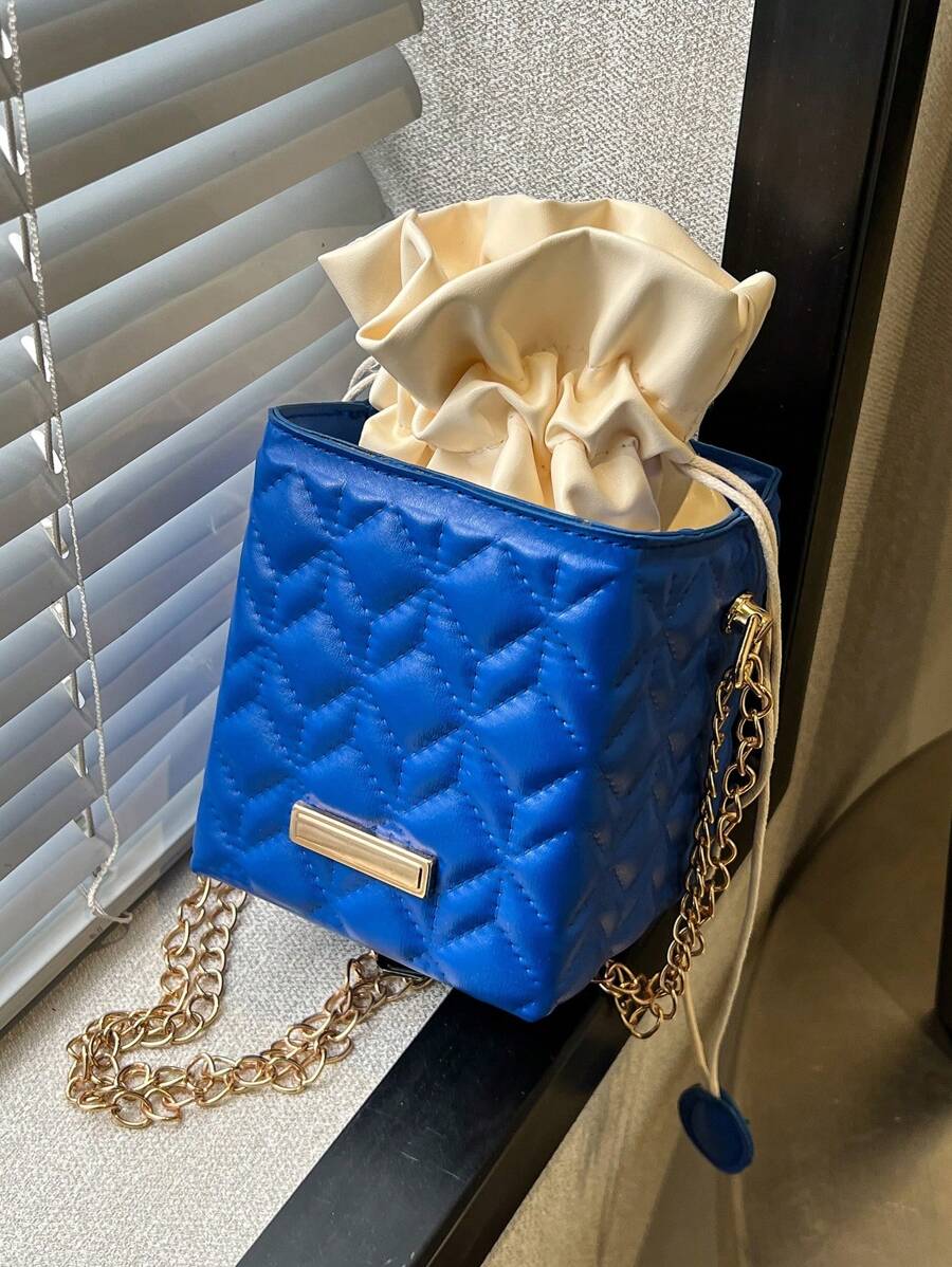 Bolso caja mini guateado con diseño de cordón azul - Azul - Ver 1