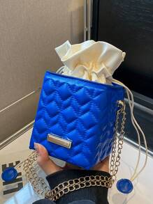 Bolso caja mini guateado con diseño de cordón azul - Azul - Ver 2