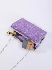 Glitter Bling,Shiny Glamorous,Elegant,Exquisite Mini Rhinestone Decor Chain Box Bag Glamorous, Perfect Bride Purse For Wedding, Prom & Party Events Dinner Bag,Evening Bag For Party Girl,Woman,For Female Perfect for Party,Wedding,Prom,Dinner/Banquet,For Cocktail Best gift for women - Purple - View 4