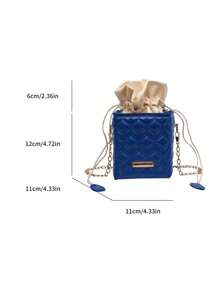 Bolso caja mini guateado con diseño de cordón azul - Azul - Ver 3