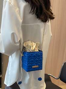 Bolso caja mini guateado con diseño de cordón azul - Azul - Ver 4