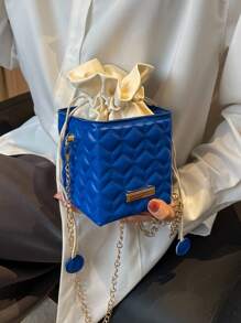 Bolso caja mini guateado con diseño de cordón azul - Azul - Ver 5