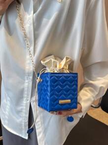 Bolso caja mini guateado con diseño de cordón azul - Azul - Ver 7