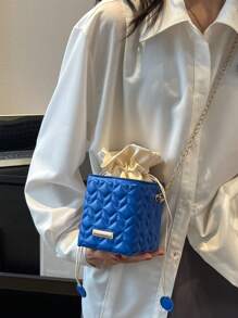 Bolso caja mini guateado con diseño de cordón azul - Azul - Ver 8