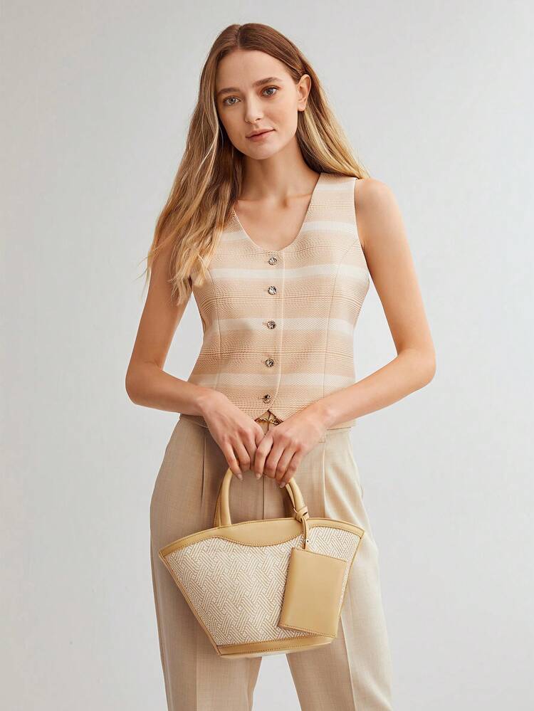 RAFFIA TOP HANDLE BAG WITH COIN PURSE
