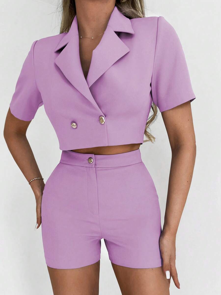 Double Button Crop Blazer & Shorts - Màu tím  Violet - Xem 1