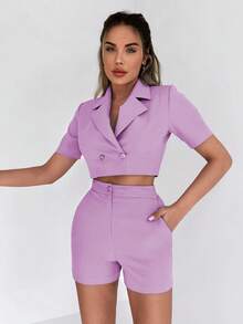 Double Button Crop Blazer & Shorts - Màu tím  Violet - Xem 3