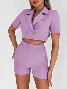 Double Button Crop Blazer & Shorts - Màu tím  Violet - Xem 5