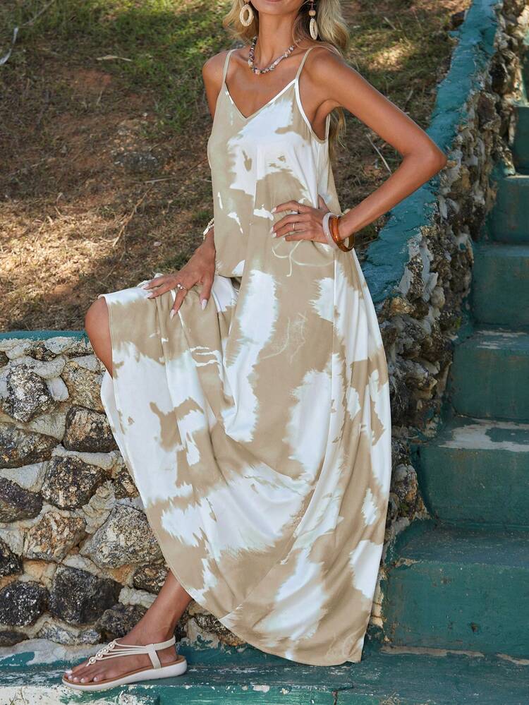 Breezaya 紮染吊帶連衣裙 - 杏色 - 查看 6