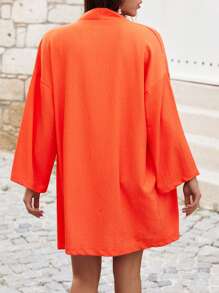 EURMUSE Drop Shoulder Open Front Kimono, For Summer Beach Vacation - Burnt Orange - View 2