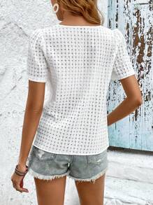 SHEIN Frenchy Solid Asymmetrical Neck Puff Sleeve Blouse - White - View 2