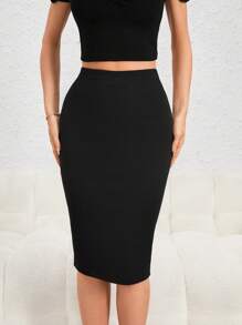 Firerie Women's Elegant Fashionable Minimalist Sexy PU Zipper Front Slit Skirt Fall Skirts - Black - View 4